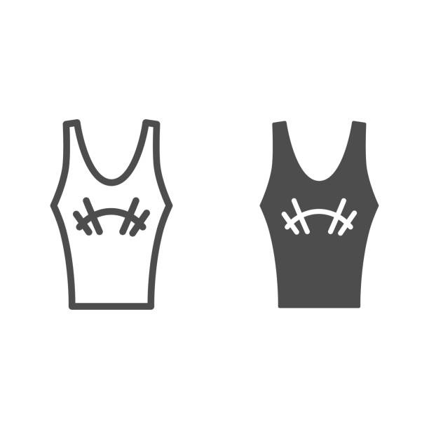 athleten-jersey-linie und solide ikone, gym-konzept, sportbekleidung für fitness-studio-zeichen auf weißem hintergrund, tank-top mit langhantel-symbol im umriss-stil für mobiles konzept und web-design. vektorgrafiken. - tank top black top t shirt stock-grafiken, -clipart, -cartoons und -symbole