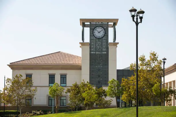 Day time view of the public buildings in the downtown Civic Center in Fontana, California, USA.
