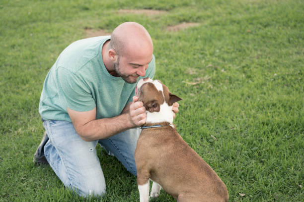 istock Young man and his dog in the park 1280445996