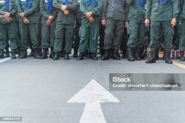 Prodemocracy Protests Marched From Ratchadamnoen To Take Over The Government House While Police Set Up A Line To Prevent Protesters From Reaching The Government Hous Stock Photo - Download Image Now