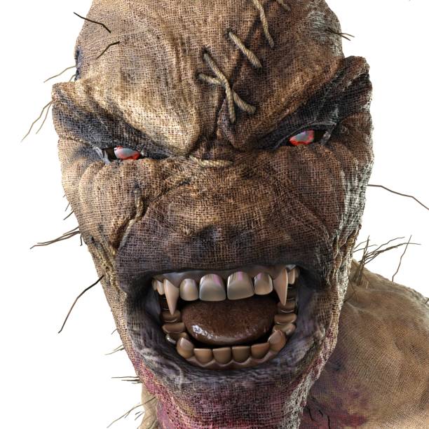 Red monster or silly sasquatch avatar with a big open mouth as a furry wild creature as a halloween symbol with 3D illustration elements.