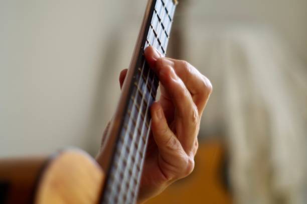 istock Close up of hands playing the ukulele 1280451204