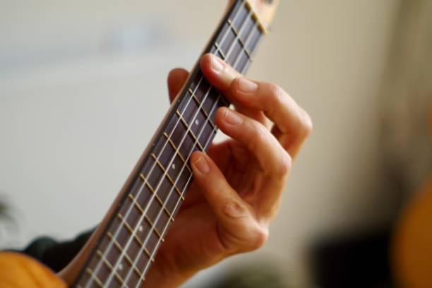 istock Close up of hands playing the ukulele 1280451217