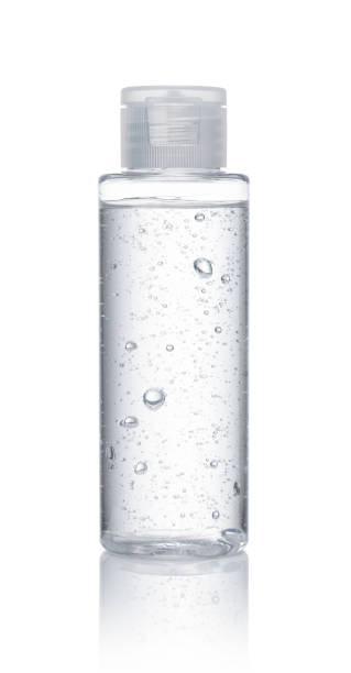 istock Instant disinfectant bottle on white background, clear gel, no label. Antibacterial, hydro alcohol, ethyl alcohol. Mini travel pocket. 1280452339