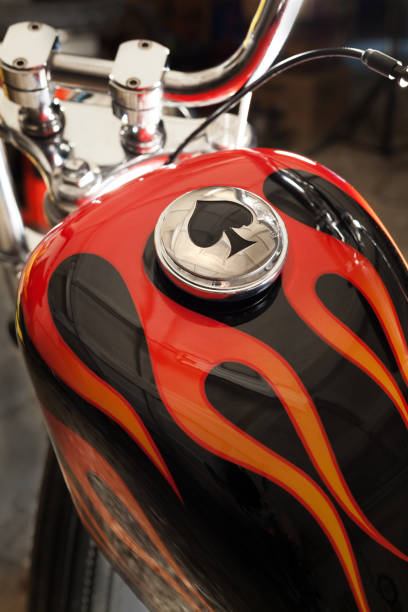 Custom bobber motorbike in an workshop garage.