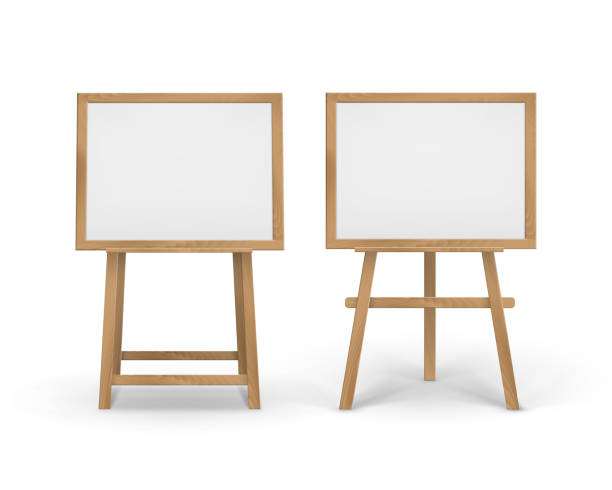istock Vector Set of Wooden Brown Sienna Art Boards Easels with Mock Up Empty Blank Horizontal Canvases in Frame Isolated on Background 1280456897