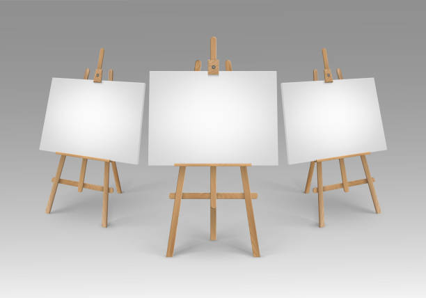 istock Vector Set of Brown Sienna Wooden Easels with Mock Up Empty Blank Canvases Isolated on Background 1280456907