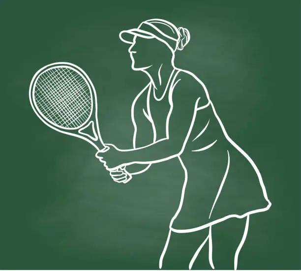 Vector illustration of Closeup Female Tennis Player Chalkboard