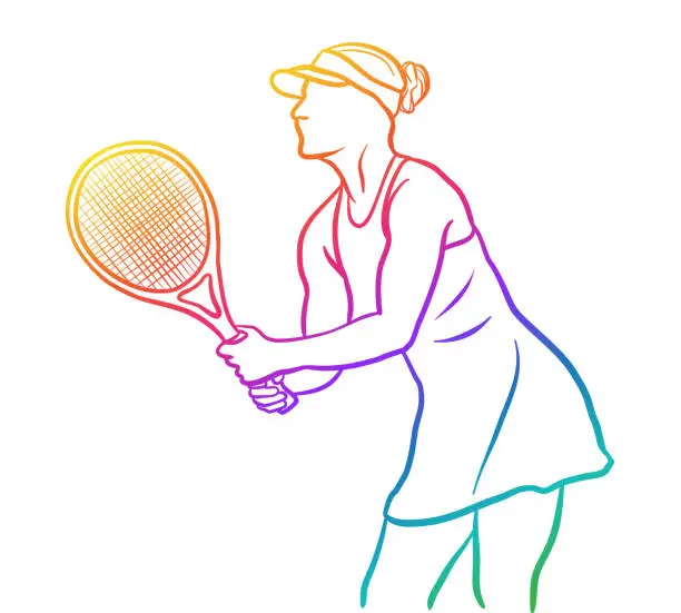 Vector illustration of Closeup Female Tennis Player Rainbow