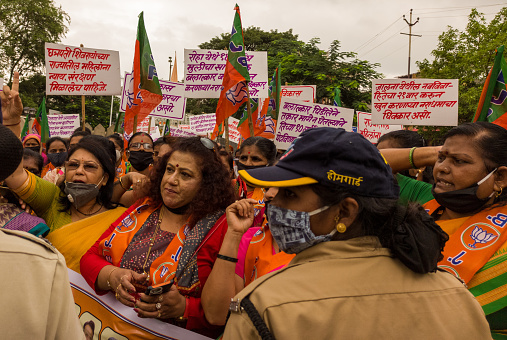 Sangli/Maharashtra/India-10/12/2020; Protest for Women protection, safety and justice against rape, murder, dishonor, killing. Protest by Bharatiya janata party, mahila morcha (Women's front).