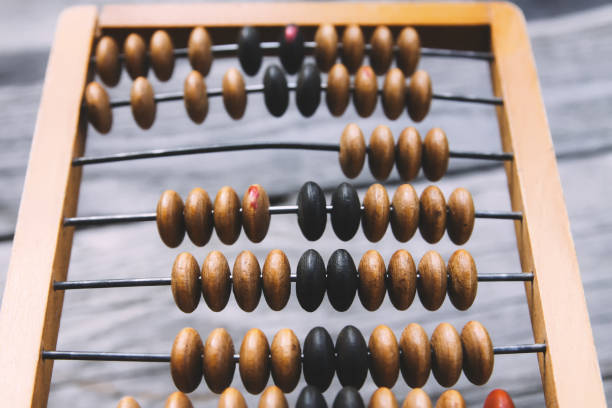 istock Vintage wooden abacus on old board surface. 1280458059