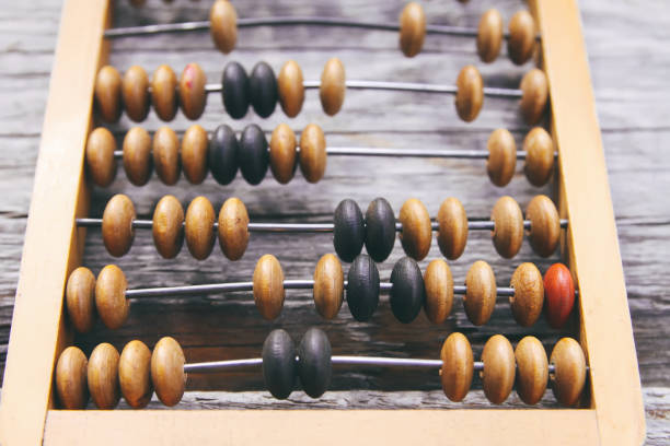 istock Vintage wooden abacus on old board surface. 1280458089
