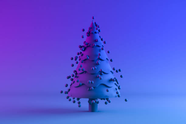 Christmas Tree, Neon Lighting, Minimal New Year, Christmas Concept