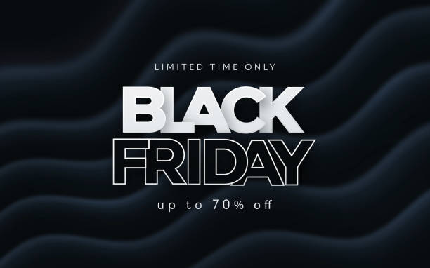 Black Friday Sale. Vector holiday illustration with paper text on black wavy cloth background Black Friday Sale. Vector holiday illustration with paper text on black wavy cloth background. Festive event banner. Trendy minimal design for advertising, social and fashion ads. Decoration element. friday illustrations stock illustrations