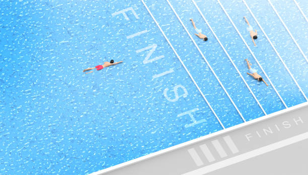 istock Swimmer Leadership  Business Concept Differences and on blue background.futuristic Art  - 3d rendering 1280465915