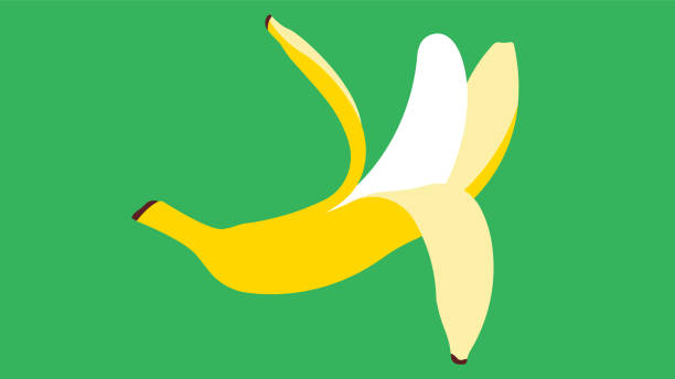 istock Peeled banana. Vector illustration open banana. Yellow tropical fruit on green background. 1280469566