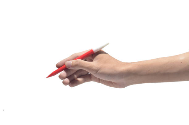 istock Person right hand using red marker on isolated white background 1280471385
