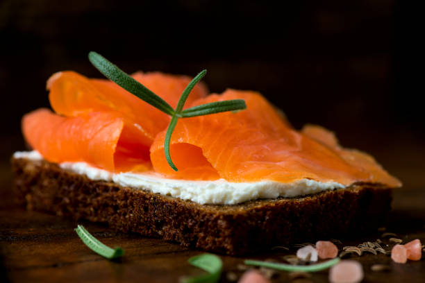 istock Cream cheese smoked salmon and bread 1280471742