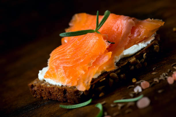 istock Cream cheese smoked salmon and bread 1280471747