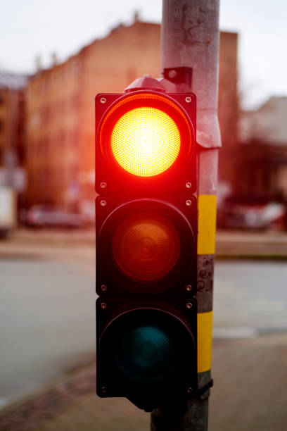 istock Traffic light red on a city street. 1280473095