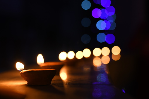 Light diyas at night on diwali, light, diyas,diwali,celebration,festival,Hindu