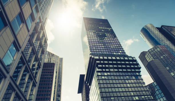 istock Low angle view of modern skyscrapers. 1280477396