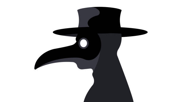 The Plague Doctor. A theater character in a mask with a long nose. Man in a costume on a white background. Concert of epidemics, diseases and treatment. The Plague Doctor. A theater character in a mask with a long nose. Man in a costume on a white background. Concert of epidemics, diseases and treatment. black plague doctor stock illustrations