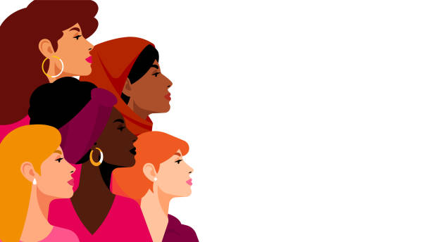 ilustraciones, imágenes clip art, dibujos animados e iconos de stock de mujeres multiétnicas. un grupo de mujeres hermosas con diferente belleza, pelo y color de piel. el concepto de mujer, feminidad, diversidad, independencia e igualdad. ilustración vectorial. - color negro ilustraciones
