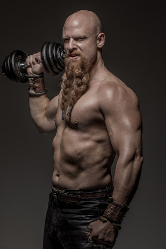 Bearded Aggressive Middle Aged Man during workout