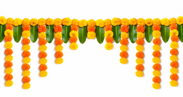 디왈리 페스티벌, 인도 축제 꽃 장식을 위한 메리골드 플라워 랑골리 디자인 - ganesh festival 뉴스 사진 이미지