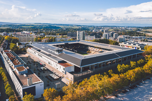 The Wankdorf Stadium (Stade de Suisse), home ground of the Swiss football team BSC Young Boys. Bern / Switzerland - September 2020