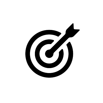 Target icon in black. Arrow. Mission. Winner. Business concept. Vector EPS 10. Isolated on white background.