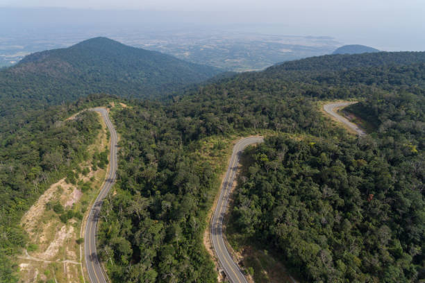 Road to Bokor in Kampot Cambodia , Bokor national park cambodia Aerial drone Photo Asia Road to Bokor in Kampot Cambodia , Bokor national park cambodia Aerial drone Photo Asia kep stock pictures, royalty-free photos & images