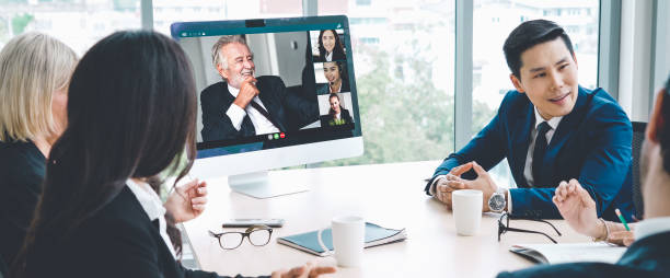 istock Video call group business people meeting on virtual workplace or remote office 1280484509