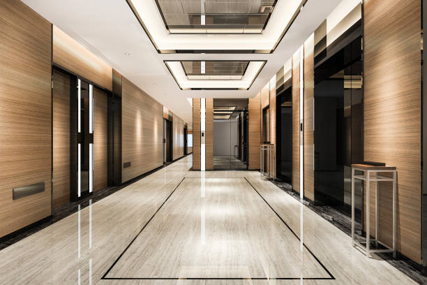 istock 3d rendering  ift lobby in business hotel with luxury design near corridor 1280484514