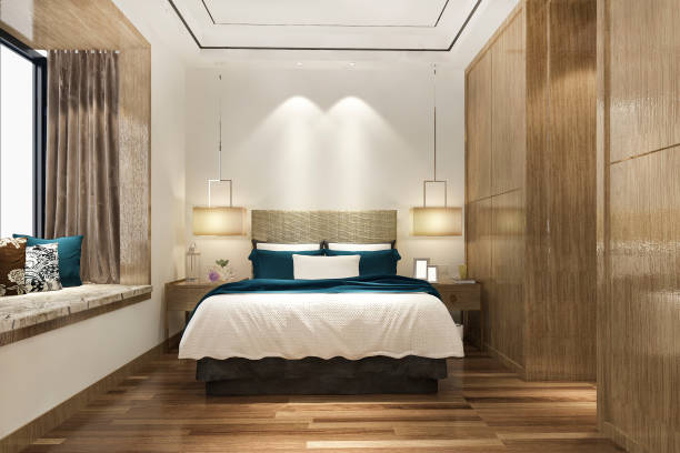 istock 3d rendering luxury modern bedroom suite in hotel with wardrobe 1280484522