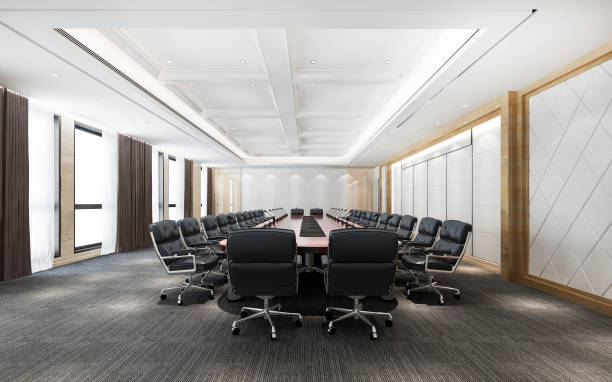 istock 3d rendering business meeting room on high rise office building 1280484525