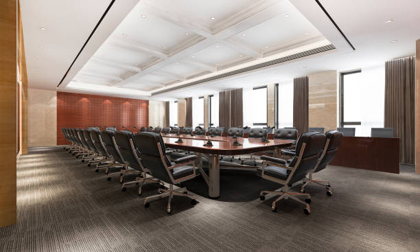istock 3d rendering business meeting room on high rise office building 1280484527