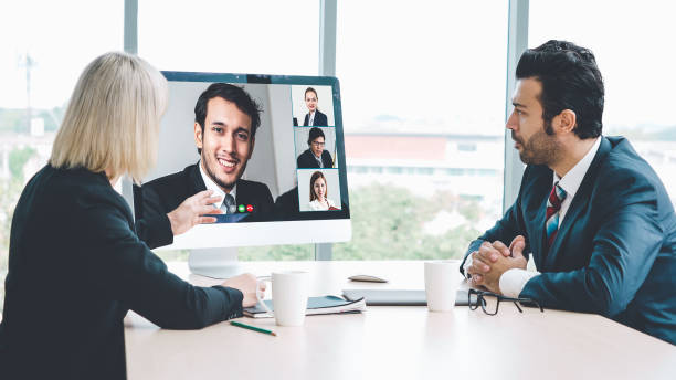 istock Video call group business people meeting on virtual workplace or remote office 1280487411