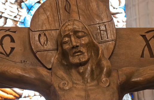 The image of Jesus Christ on the cross in a Christian temple.