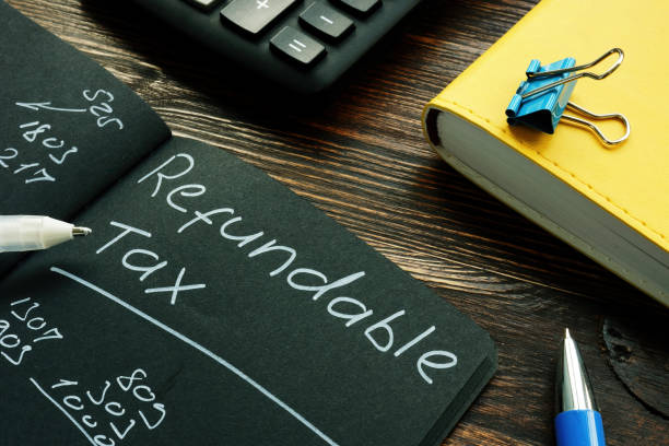 istock Refundable tax words and calculations in the notepad. 1280488916
