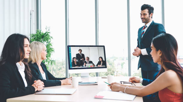 istock Video call group business people meeting on virtual workplace or remote office 1280489843