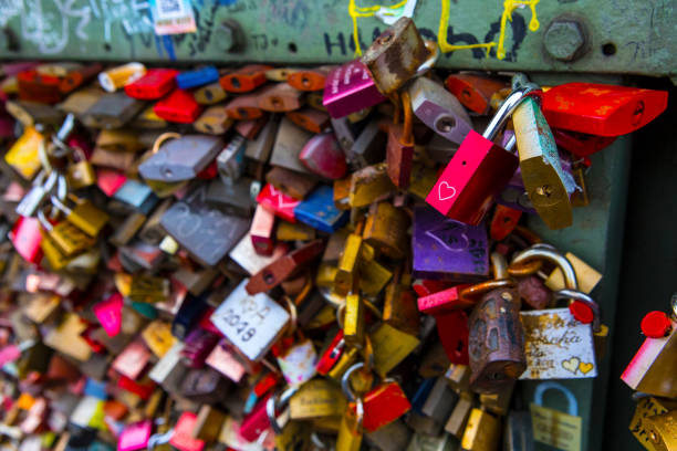 Cologne, Germany - February 20th 2020: Love Locks on the famous Hohenzollern Bridge in the city of Cologne, Germany.