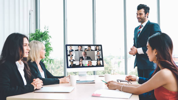 istock Video call group business people meeting on virtual workplace or remote office 1280491119