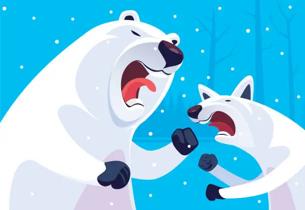 Vector illustration of polar bear conflicting with artic wolf