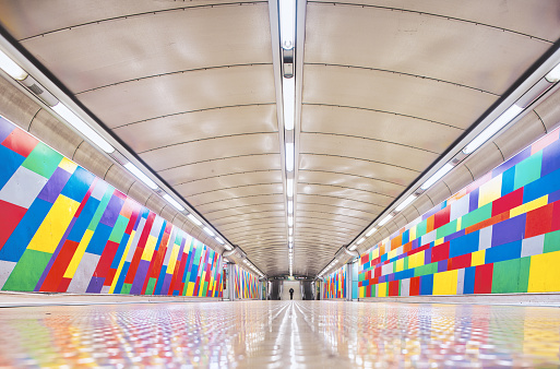 Futuristic or retro fancy - with the colorful pattern decorated metro/underground station in Naples, Italy.