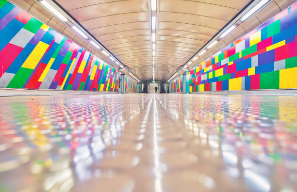 Futuristic or retro fancy - with the colorful pattern decorated metro/underground station in Naples, Italy.