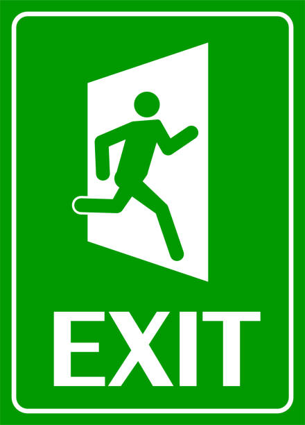 ilustrações, clipart, desenhos animados e ícones de sinal de porta de saída de emergência. ilustração vetorial - direction arrow sign road sign escape