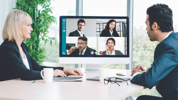 istock Video call group business people meeting on virtual workplace or remote office 1280501430