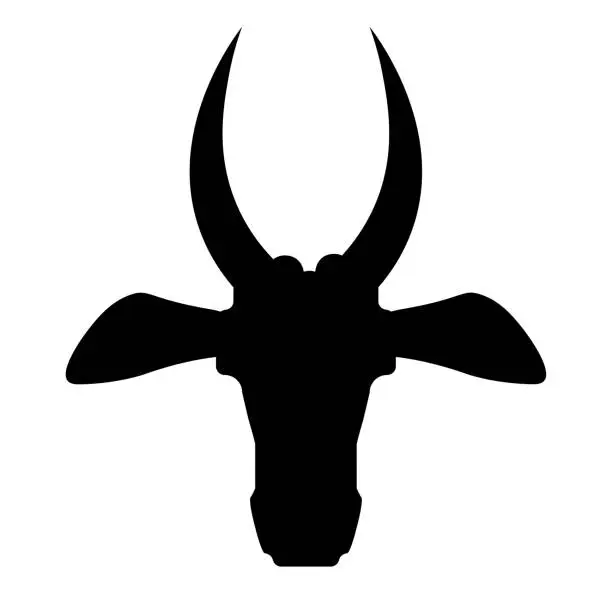 Vector illustration of Black silhouette of a horned bull s head. Vector symbol of Taurus